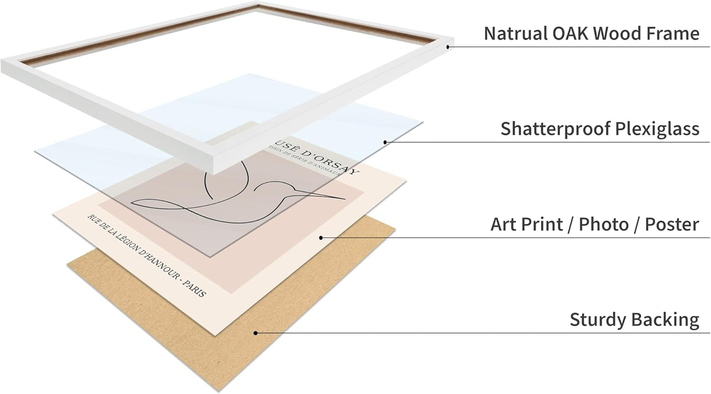 Poster Master Vintage Poster - Retro One Line Hummingbird Drawing Print - Bird Line Art - Minimal Gift for Him, Her, Animal Lover - Abstract Decor for Home, Office, 11x14 White Framed