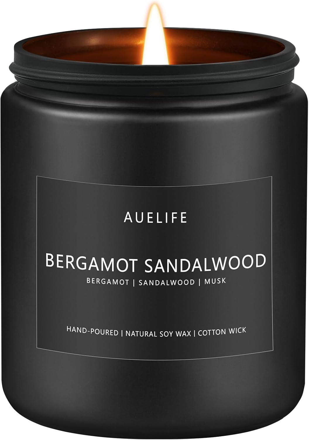 Bergamot Sandalwood Candle for Men | Masculine Scented Soy Candles - Home Fragrance, Aromatherapy Gifts for Men - 7oz Black Jar, Long-Lasting Luxury Decor