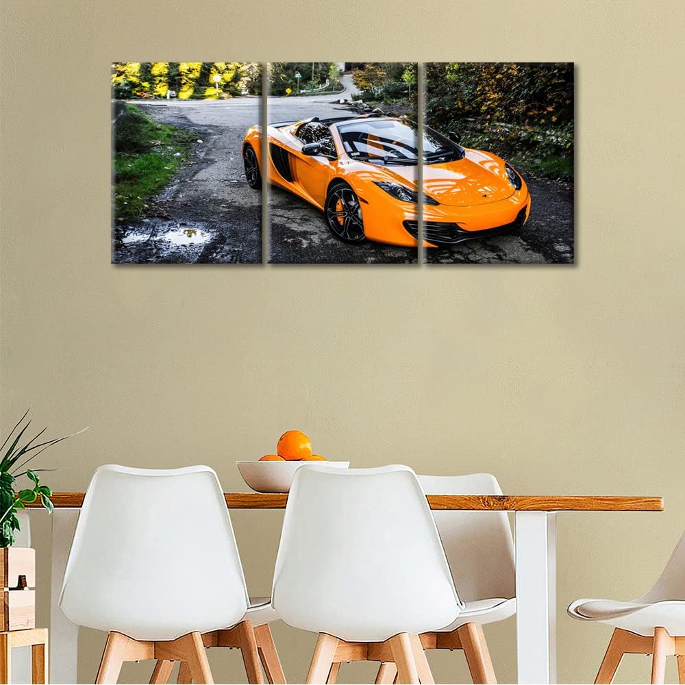 TUMOVO Orange Car Canvas Wall Art for Living Room Cool Sports Car Posters Large Wall Art Modern Artwork Contemporary Home Decor Print On Canvas Ready to Hang for Men Boys Bedroom Office 36" Wx16 H