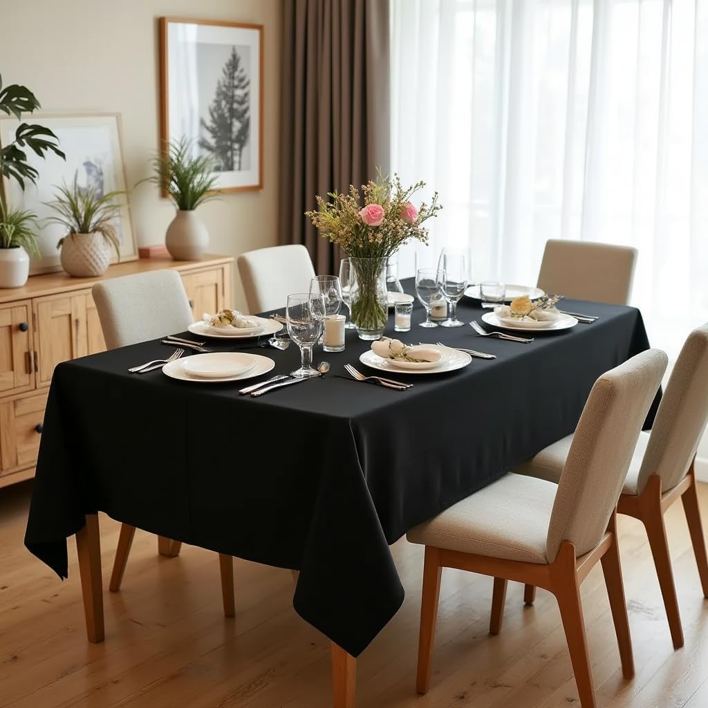 sancua Rectangle Tablecloth - 70 x 108 Inch - Stain and Wrinkle Resistant Washable Polyester Table Cloth, Decorative Fabric Table Cover for Dining Tables, Buffet Parties and Camping, Black