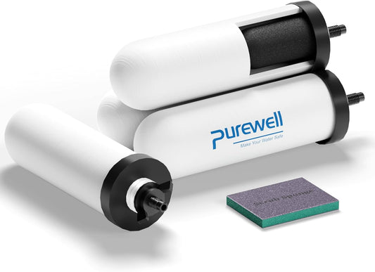 Purewell PF-4 Ceramic Purification Elements, Replacement Filters for ProOne® and Berkey® Filters, ProOne® or Berkey® Big+ Countertop Gravity Water Filter System and Purewell System (4 Pack, K Series)
