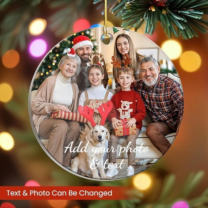 Personalized Photo Ornament for Family - Custom Round Acrylic Ornaments for Family, Create Your Own Ornament Keepsake Gifts Xmas Home Decorations