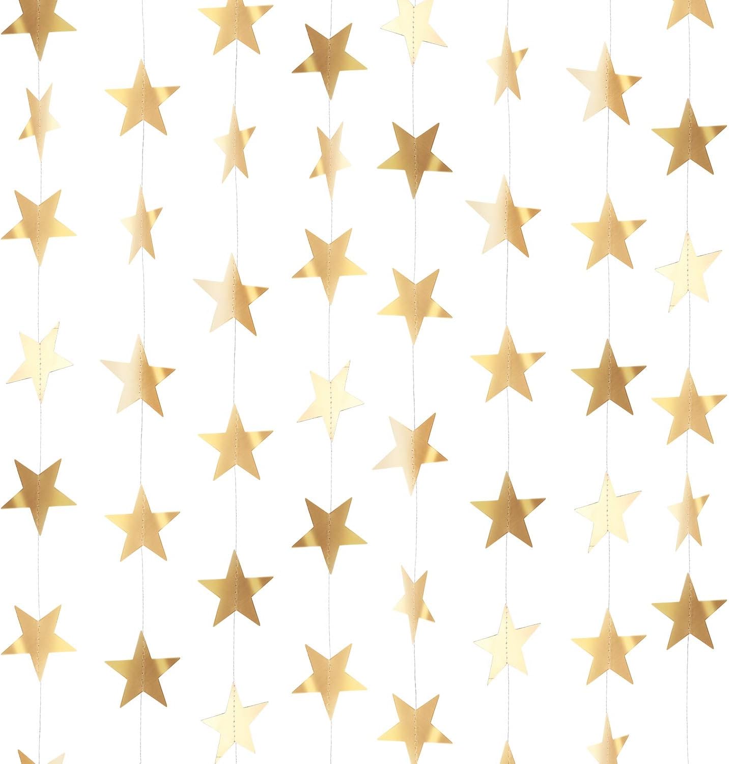 Patelai Glitter Star Garland Banner Decor 130 Feet Star Hanging Bunting Banner Twinkle Backdrop for Homecoming Classroom Wedding Birthday Halloween Christmas Party Supplies(Champagne Gold)