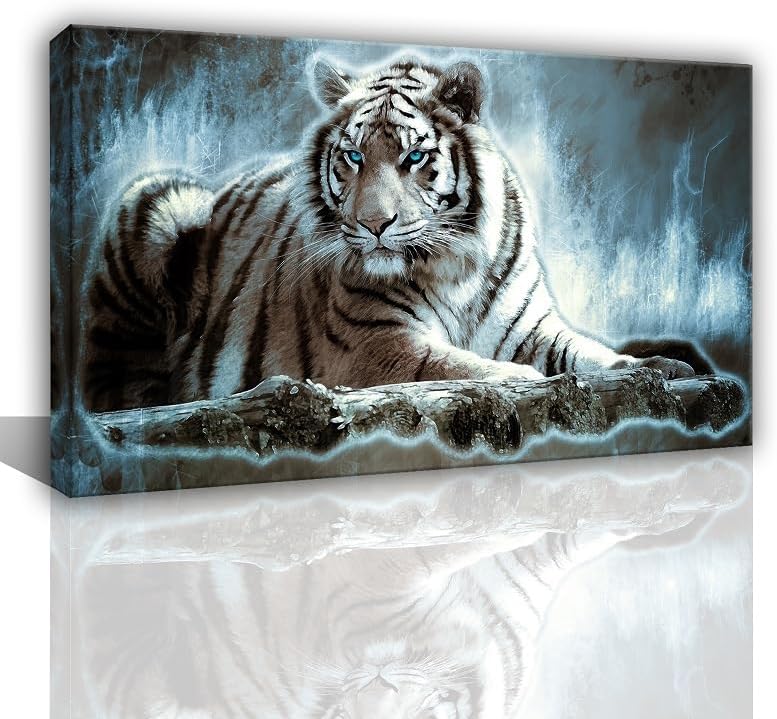 Yxbhhym Large Animals Canvas Wall Art Tiger Wall Picture Animals Prints Poster Painting White Tiger Artwork for wall Bedroom Living Room Décor Home Decorations Office Wall Decor Framed -24x48inches