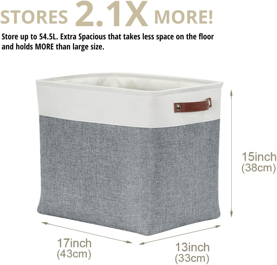 DECOMOMO Extra Large Storage Baskets 54.5L Fabric Storage Bins for Organizing Linen Closet, Toys, Nursery (Slate Grey and White, XXXL - 3 pack)