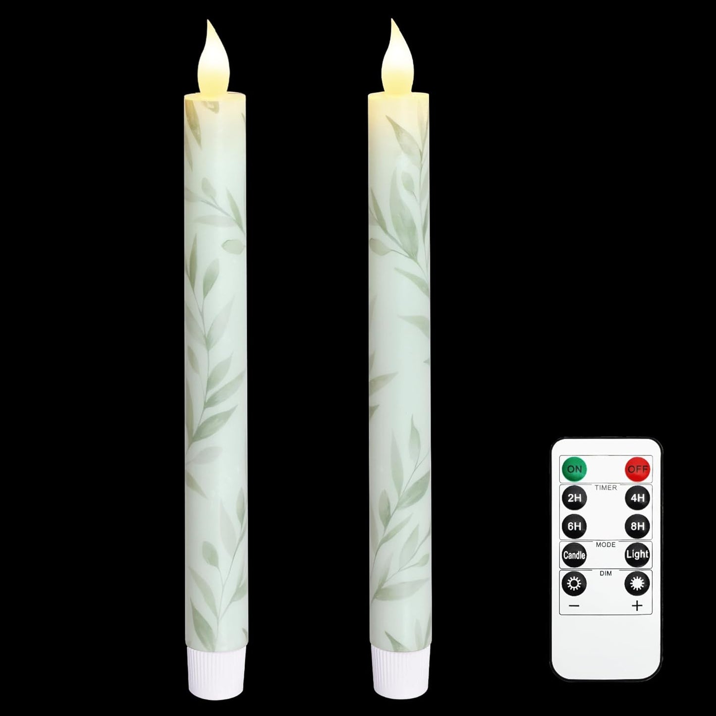 Willow Leaf Flameless Taper Candles with Remote & Timer Real Wax LED Taper Candles Flickering Candlesticks Battery Operated Candle for Home Wedding Party Summer Fall Christmas Decor 2 Pack 9.6"
