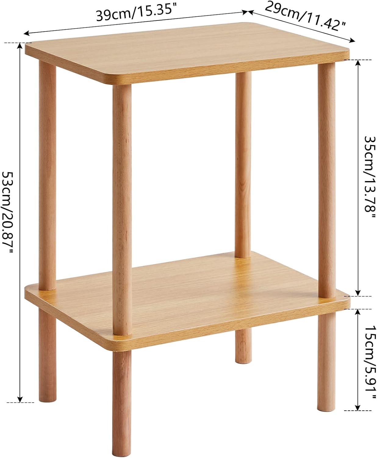 IBUYKE 2-Tier Side Table, Solid Wood Tall End Table with Storage Shelves, Nightstand Bedside Table for Living Room Bedroom Office, No-Tool Assembly, Natural UWST002N