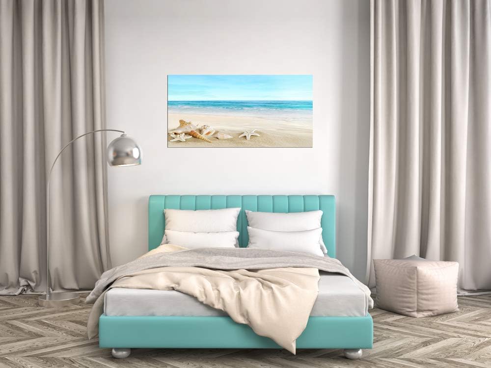 DZL Art S73950 Beach Picture Decor Ocean Painting Canvas Wall Art Prints of Starfish and Seashell on Sandy Seaside Ready to Hang for Living Room Bedroom Office Wall Decor Home Decoration