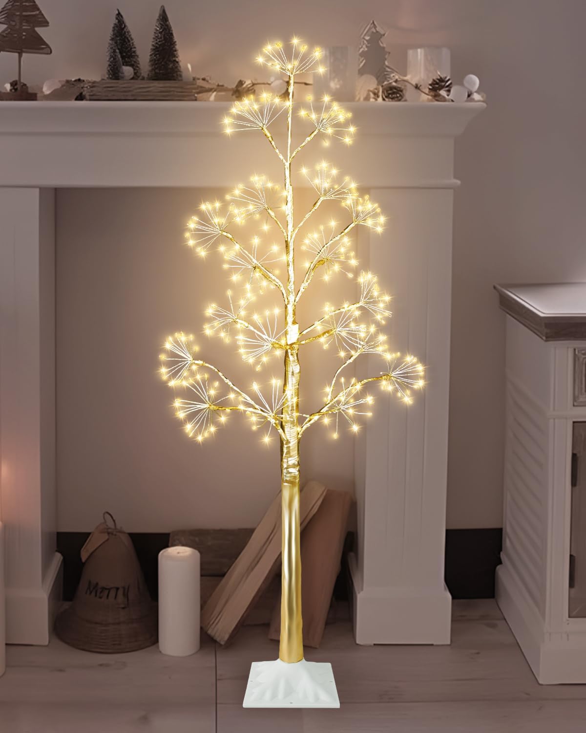 4FT Lighted Birch Tree Christmas Artificial Twig Tree with 380 LED Lights Timer 8 Mode Xmas Tree for Holiday Party Wedding Indoor Outdoor Decor