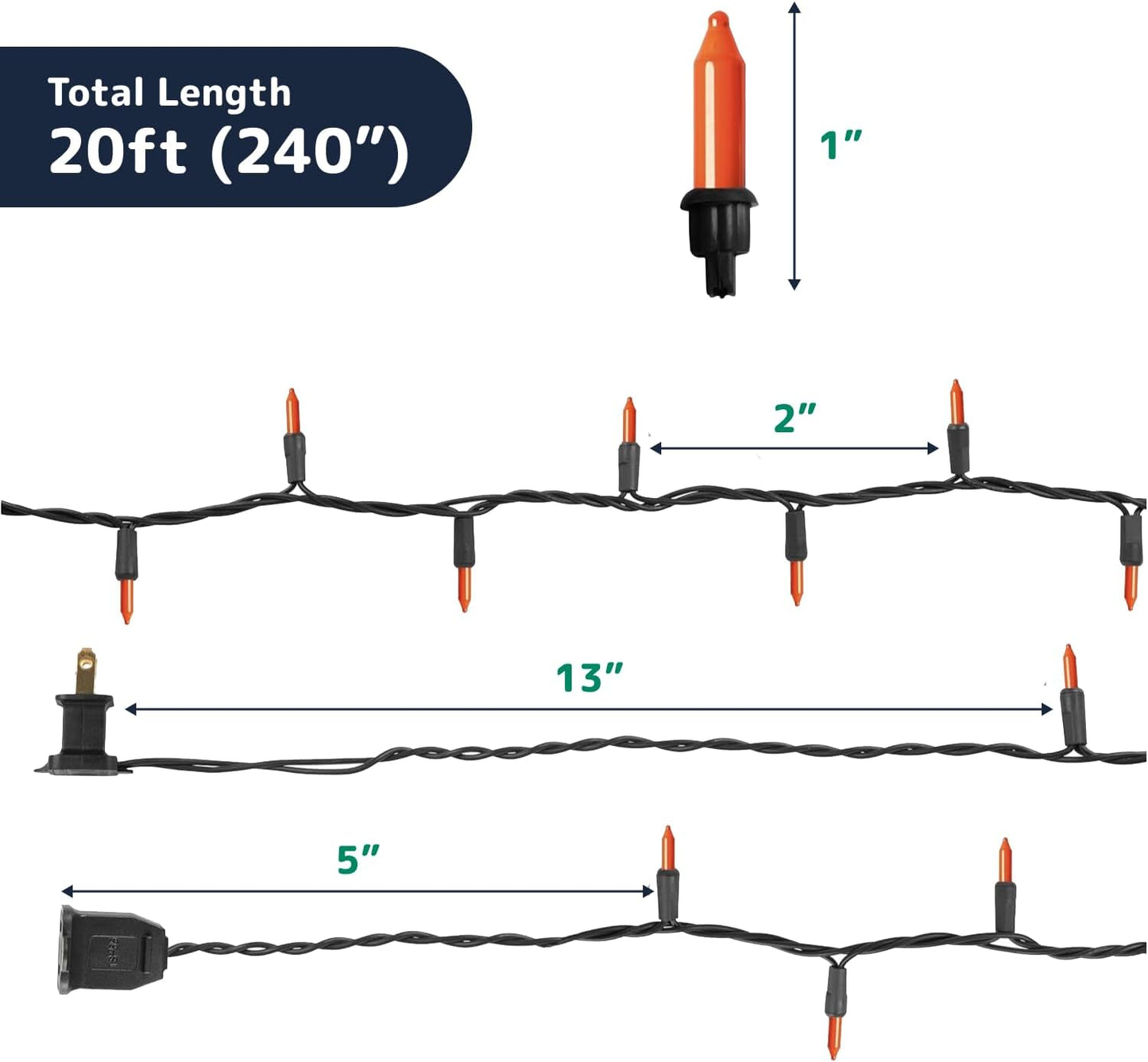 PREXTEX Halloween Lights (20 Feet, 100 Bulbs) - Halloween Party Decorations and Christmas Lights with Black Wire - Holiday Decorations Indoor or Outdoor String Twinkle Lighting - Orange