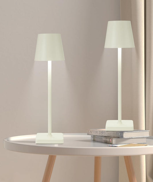 HASUN 2 Pack Cordless Table Lamp, Portable LED Desk Lamp, 5200mAh Battery Operated Lights, 3 Color Stepless Dimming Up, Night Light for Bedroom/Date/Bars/Cafe/Camping (Cream 2Pack)