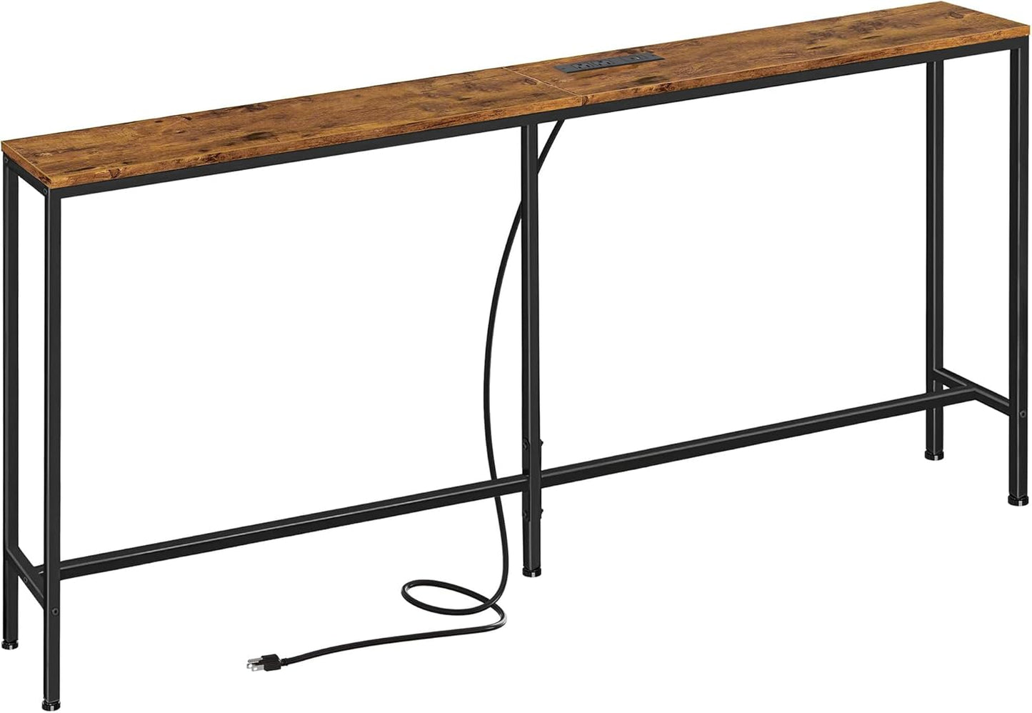 SUPERJARE 70 Inch Console Table with Outlet, Sofa Table with Charging Station, Narrow Entryway Table, Skinny Hallway Table, for Living Room, Rustic Brown