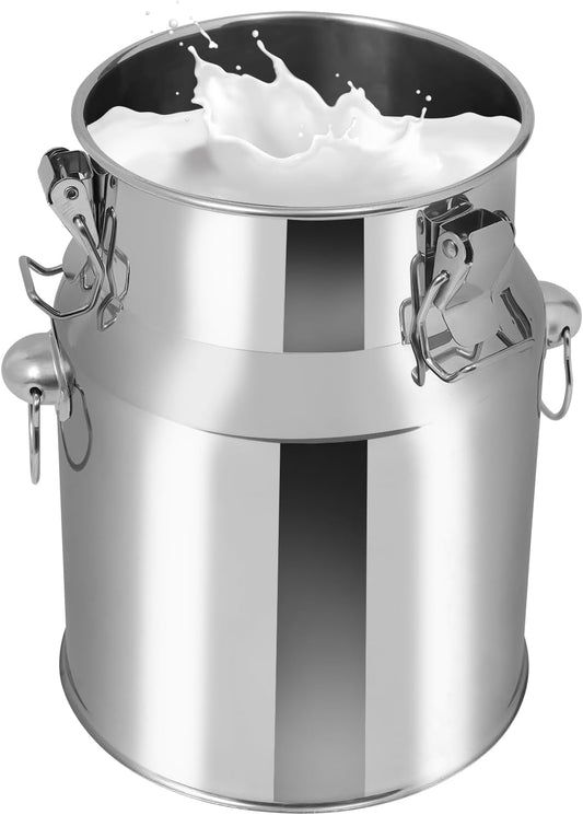 Stainless Steel Milk Can, 201 Stainless Steel Pail 1Gal Milk Can with Sealed Lid, 5L Hanging Lid Metal Milk Jug Bucket for Oil Tea Wine