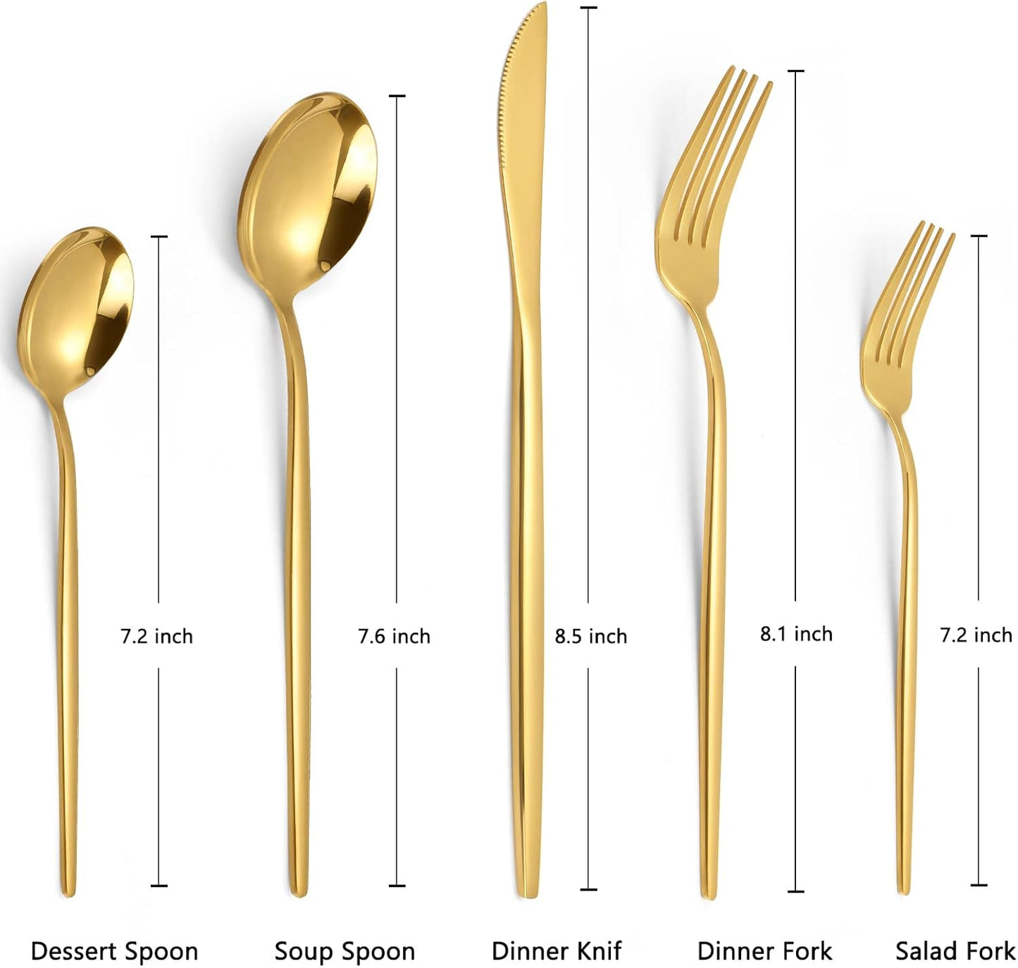 KassKa Gold Silverware Set, 20 Pieces Flatware Cutlery, Stainless Steel Utensils Spoon Fork Knives for Home Restaurant and Kitchen, Mirror Polished Finished, Service for 4