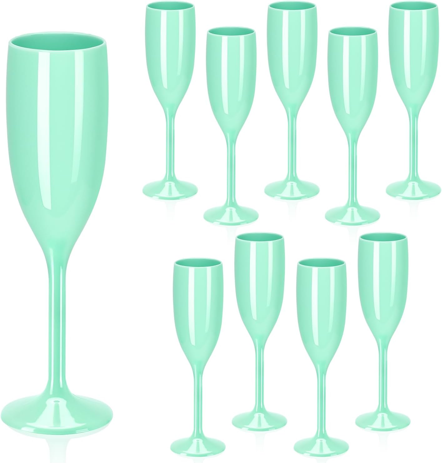 XUWAIDSGN Acrylic Champagne Flutes Toasting Glasses Unbreakable Mimosa Bar Reusable Wine Glasses Vintage Champagne Flutes Stemmed Drinking Cups 5.4 OZ for Christmas Birthday (10, Mint Green)