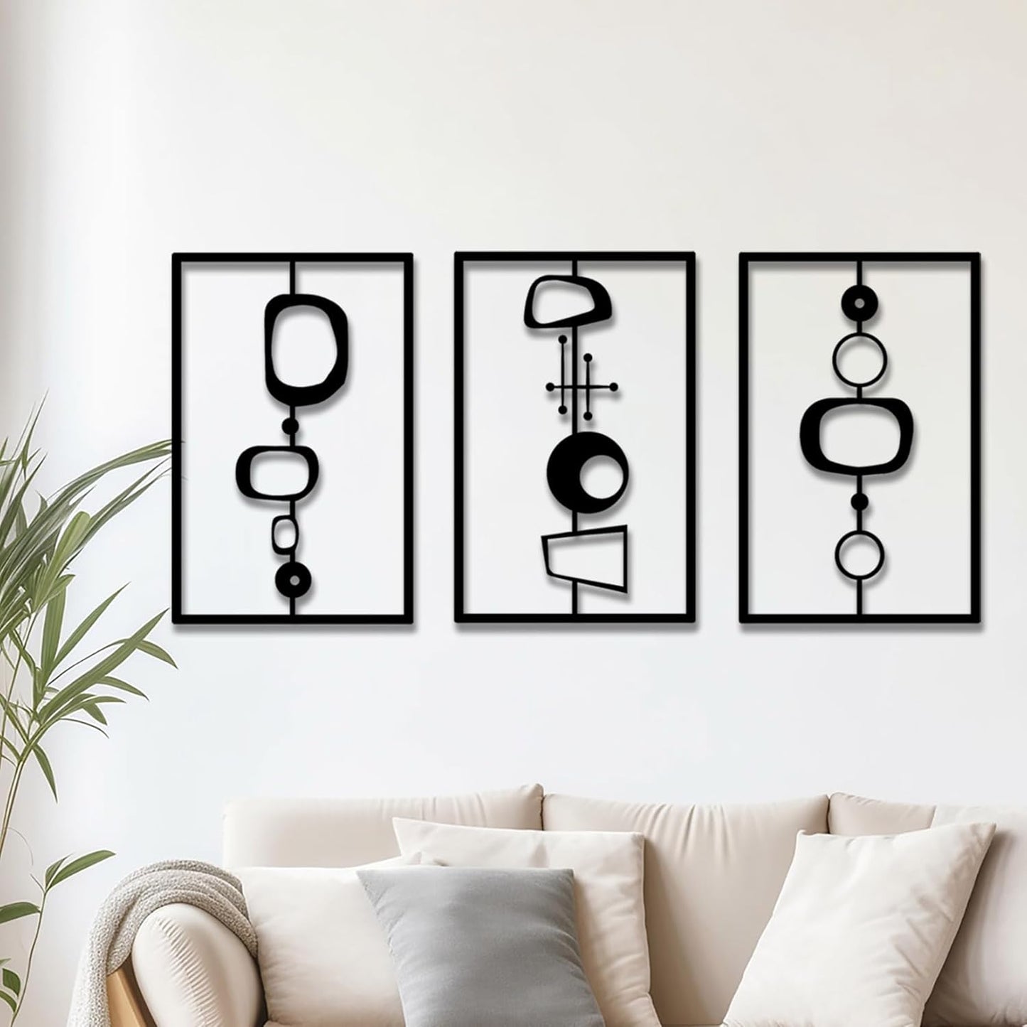 3 Pcs Metal Abstract Wall Decor, Minimalist Lines Wall Hanging Art Painting, Modern Geometric Black Wall Sculpture Suitable for Home Office, Hotel Living Room, Bedroom and other Home Decoration