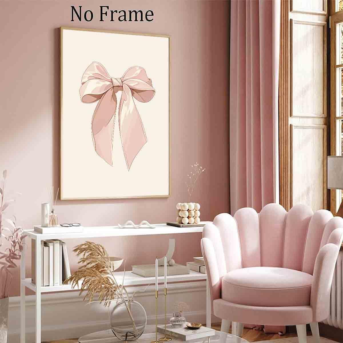 Vlolvfe Pink Bow Pictures Watercolor Bow Picture Bows Poster Light Pink Bows Poster Preppy Coquette Posters Trendy Aesthetic Wall Art Girly Room Decor 16x24inch No Frame