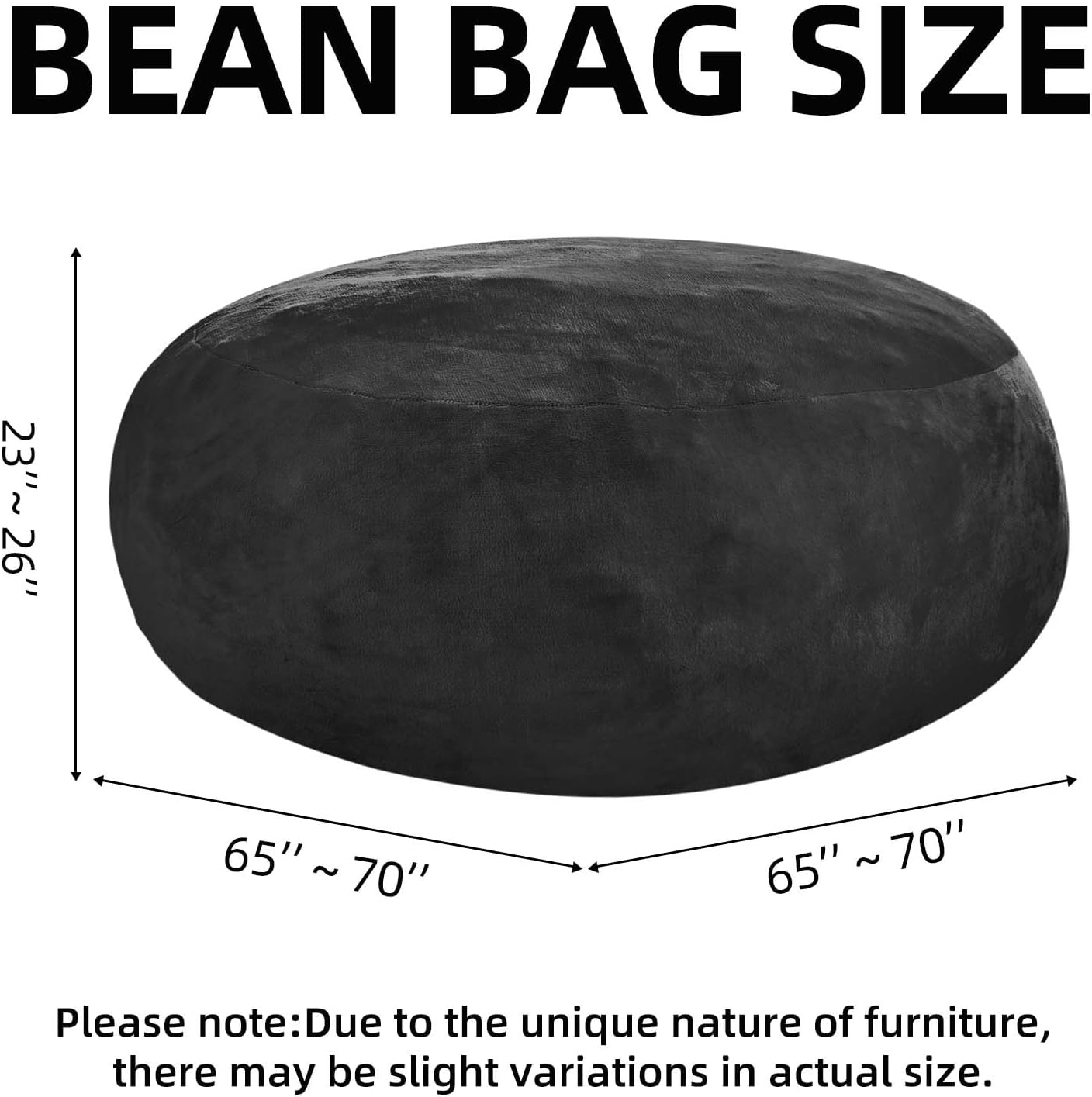 Bean Bag Chair 6Ft, Memory Foam Filled, Large Beanbag Chairs for Adults and Teens, Soft Sofa with Removable Flannel Cover, Round Couch for Living Room Bedroom College Dorm (Black, 6FT-67×67"×24")