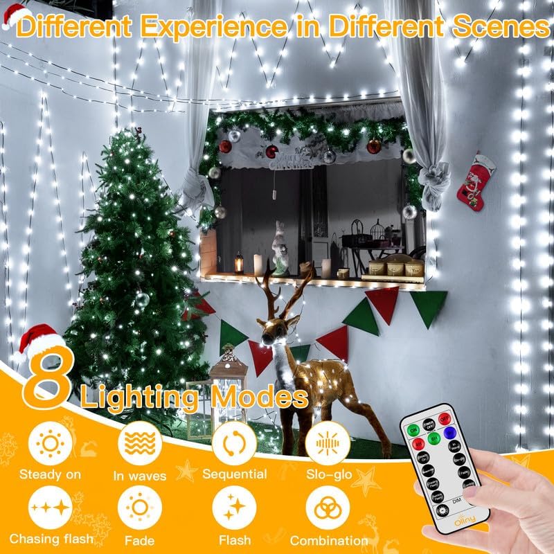 Ollny Christmas Lights 1000 LED 330 FT, IP67 Waterproof Plug in Christmas Tree Lights with Remote, 8 Modes, 3 Timers, Dimmable, House Xmas Indoor Decorations Outdoor String Lights (Cool White)