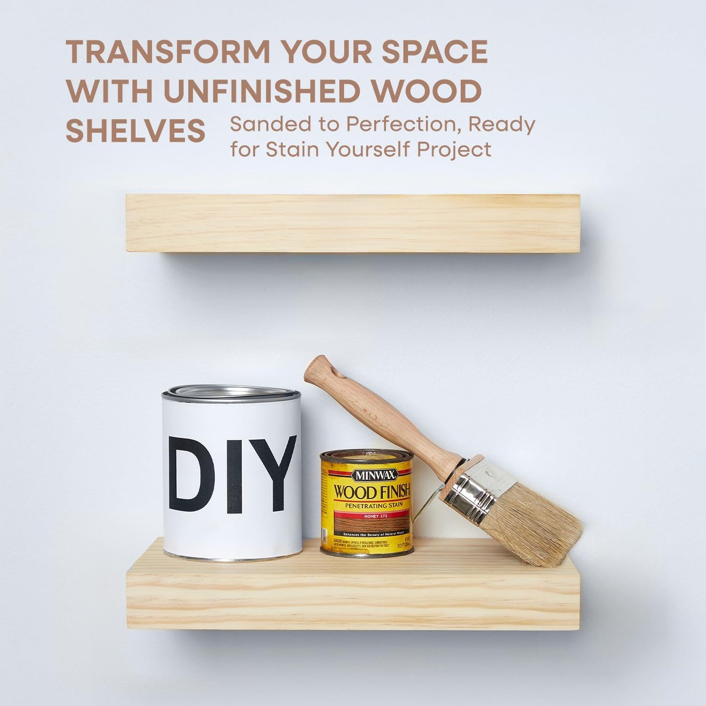 Homeforia 12 inch Natural Floating Shelf, High End Solid Real Wood 12inch Small Floating Shelves for Wall Mounted, Natural Wooden Floating Shelves, Heavy Duty Bracket, 12 X 6.5 X 1.75 in, Set of 2