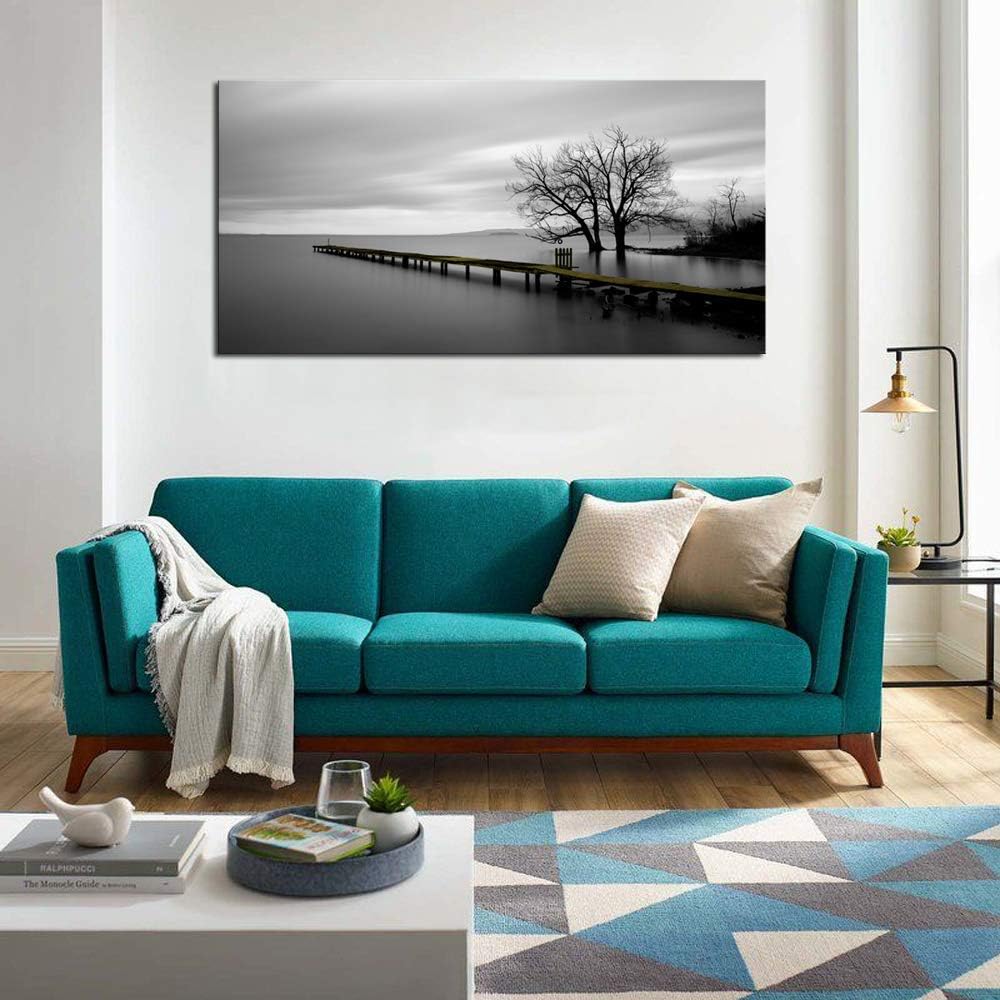 DZL Art S74975 Canvas Prints Modern Minimalist Black and White Lake Trees Landscape Wall Art Painting for Living Room Bedroom Decor Office Wall Decor Home Decoration