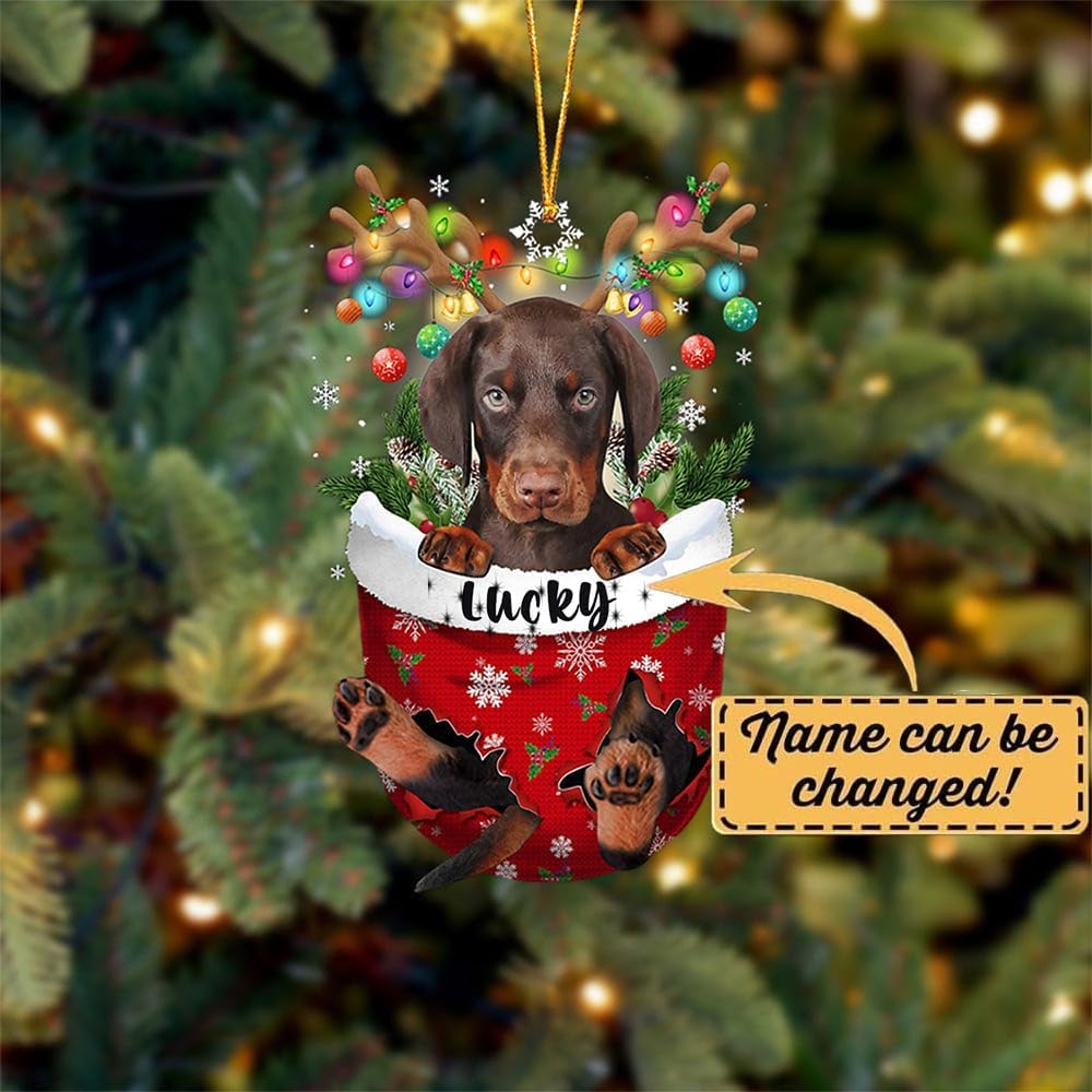 Dobermann Christmas Ornament - Snow Pocket Tree Decor, Gift Idea for Dog Lovers