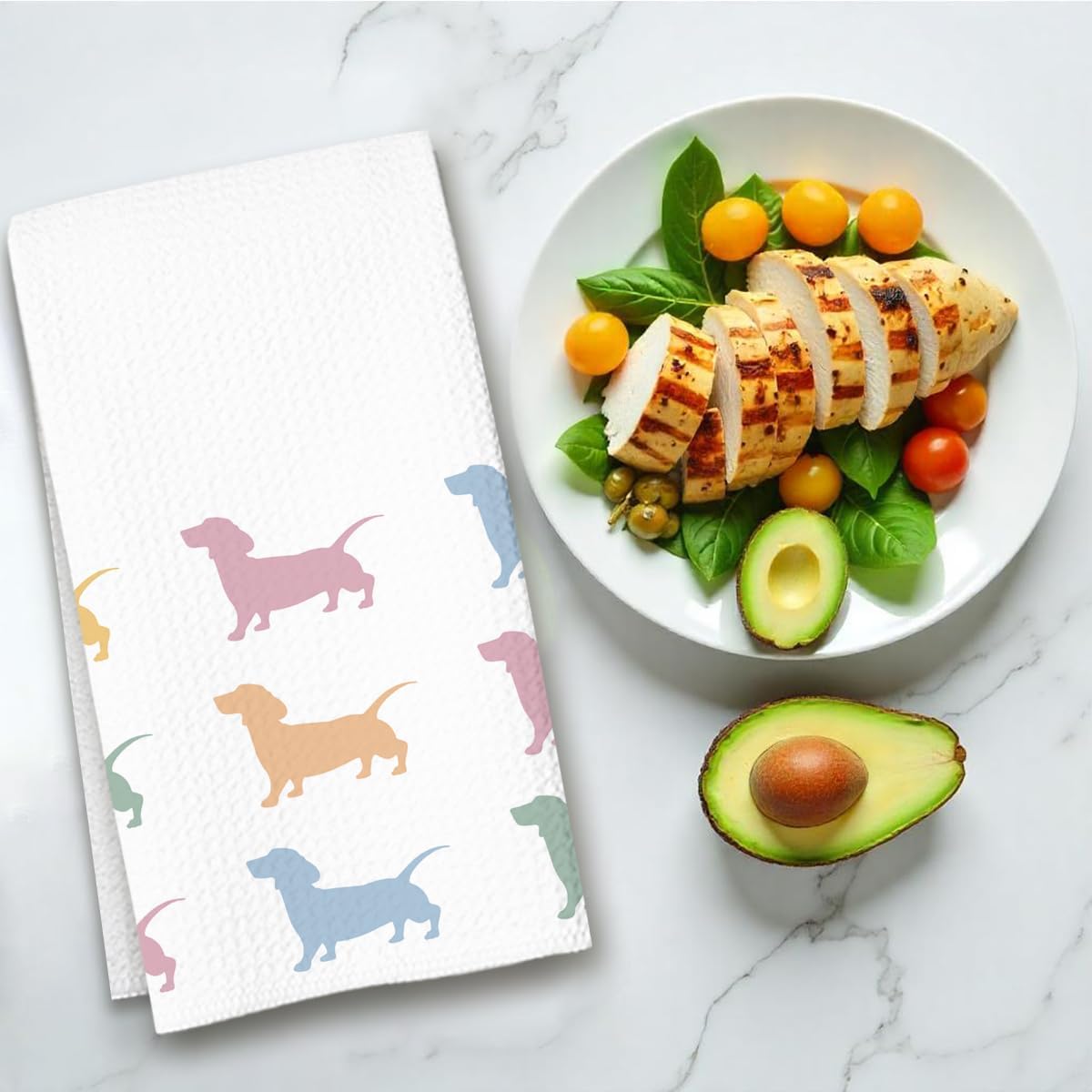 Dachshund Kitchen Towel, Waffle Weave Microfiber Wiener Dog Hand Towel, for Women, Dachshund Decor Accent for Bathroom or Kitchen