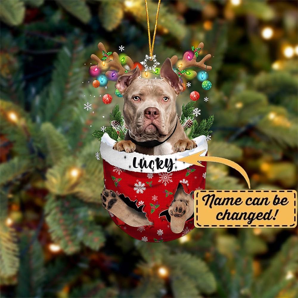American Bully Dog Christmas Ornament, American Bully in Snow Pocket Christmas Tree Ornament, Dog Lovers Gift Idea Xmas Decor, Christmas Decorations for Tree, Christmas Ornament Gift for Dog Lovers