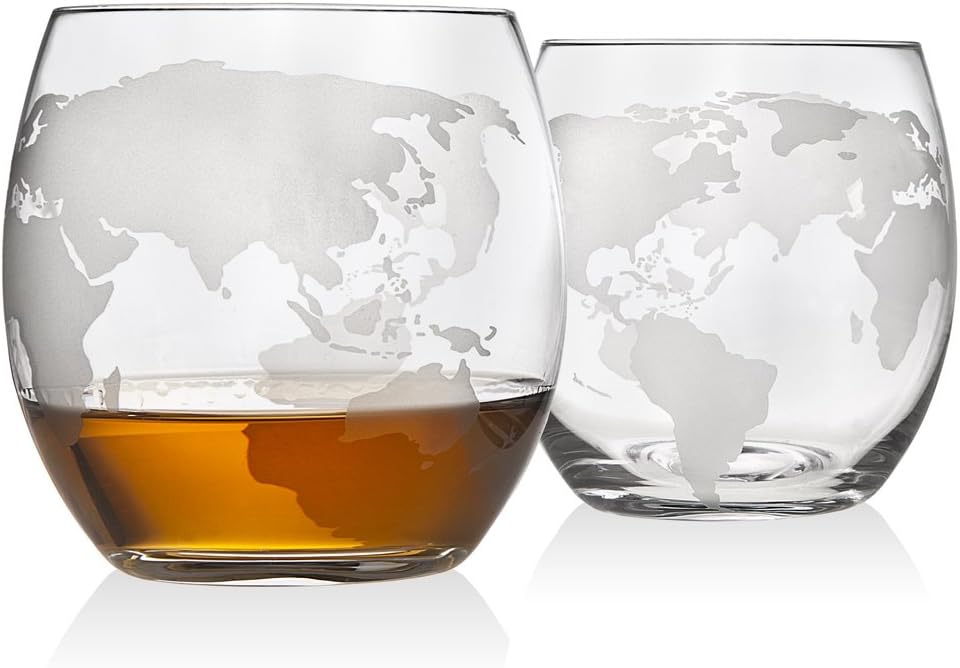 Whiskey Decanter Globe Set with 2 Etched Whiskey Glasses - for Liquor Scotch Bourbon Vodka, Gifts For Men - 850ml