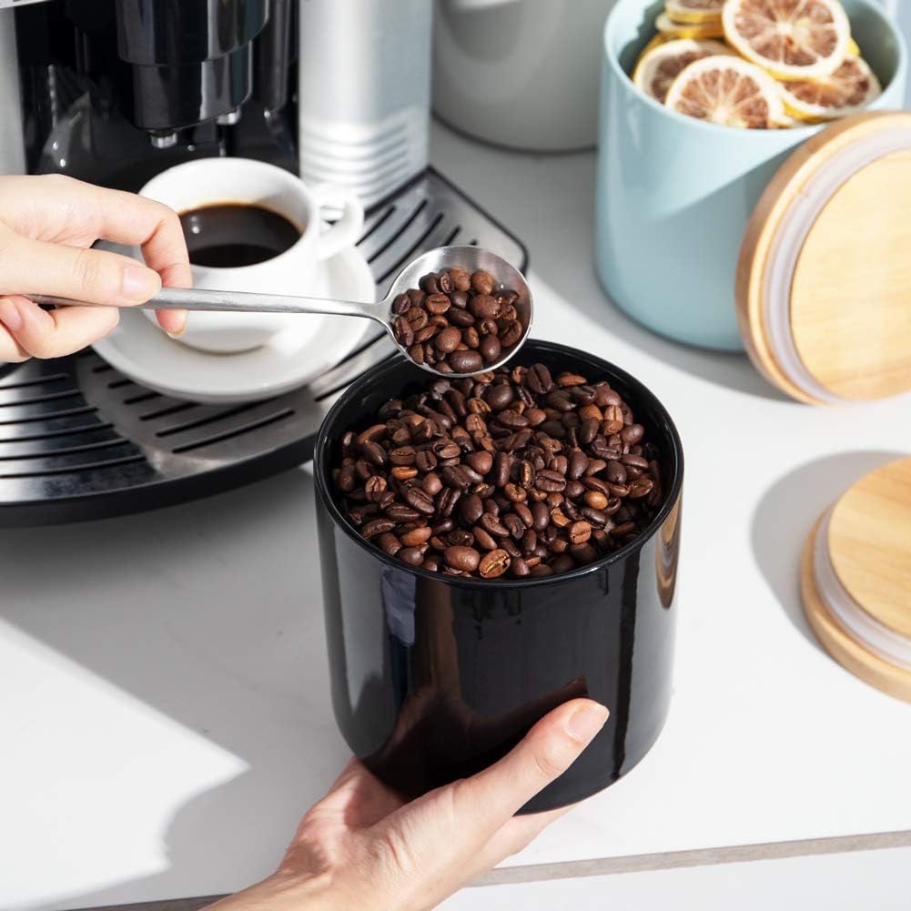 Sweejar Kitchen Canisters Ceramic Food Storage Jar, Stackable Containers with Airtight Seal Wooden Lid for Serving Coffee Bean, Flour, Tea, Cookies and More - 58 Fl Oz(Black)