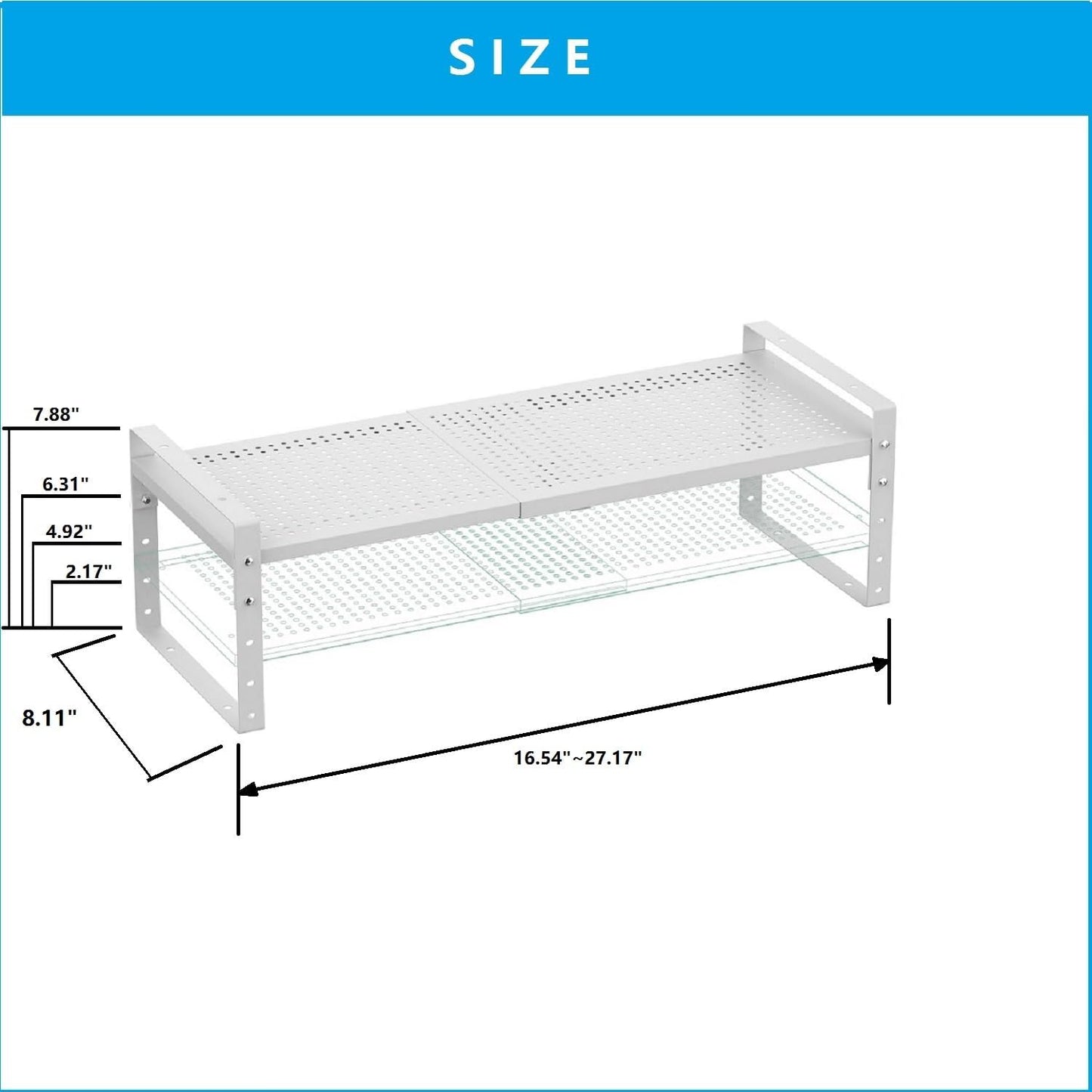 Expandable,Adjustable & Stackable Spice Rack, Cabinet Kitchen Countertop Shelf Organizer,Metal Pantry Storage Shelves - Space-Saving Storage Solution(1Pack/White/Medium)