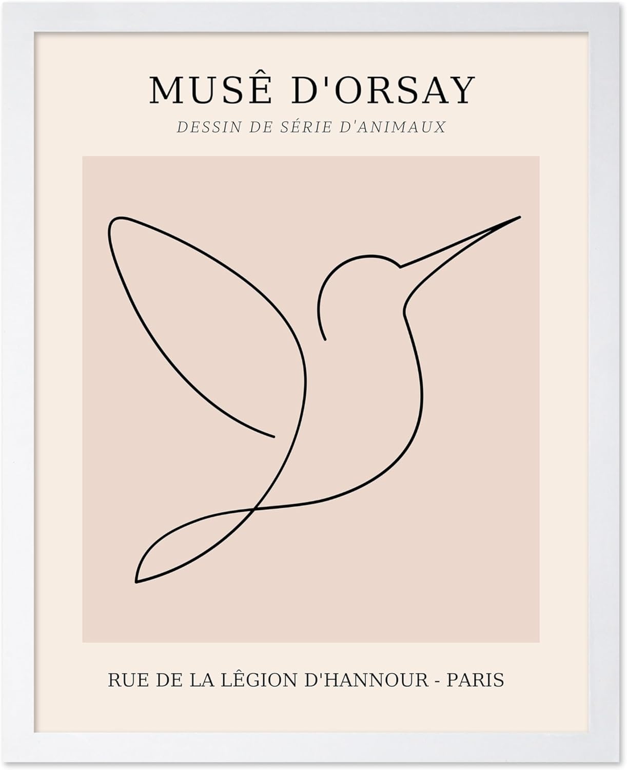 Poster Master Vintage Poster - Retro One Line Hummingbird Drawing Print - Bird Line Art - Minimal Gift for Him, Her, Animal Lover - Abstract Decor for Home, Office, 8x10 White Framed