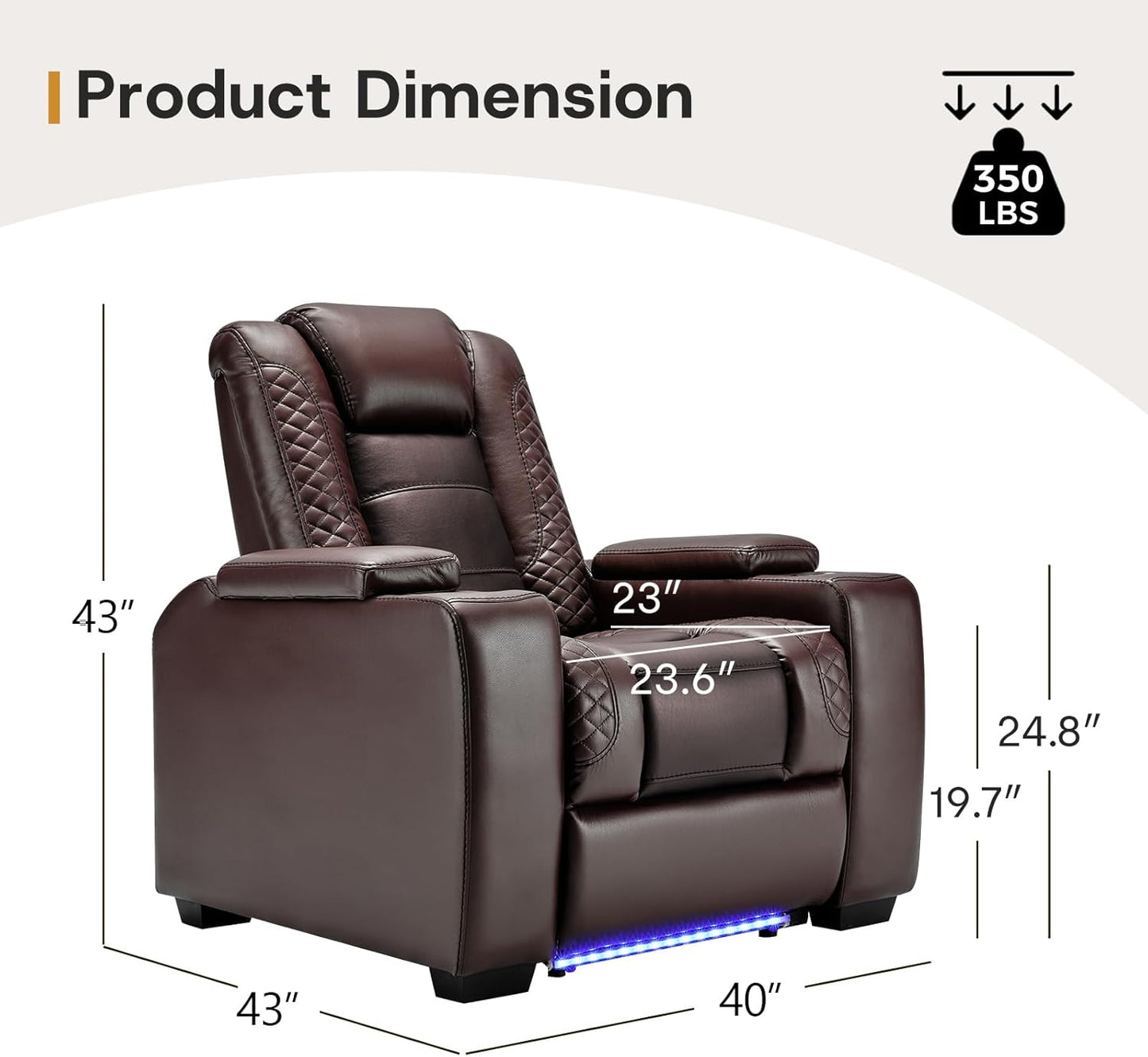 ANJ Power Home Theater Seating, PU Leather Electric Recliner Chair with Powered Headrest, Dual Motors Movie Reclining Chairs with LED Lights,USB Port, Cup Holders, Hidden Arm Storage (Brown)