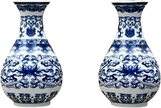 Set of Two Blue and White Porcelain Wall Vases for Flowers – Handmade Chinoiserie Ceramic Wall Mounted Flower Vase, Decorative Hanging Vases for Living Room, Bookshelf & Indoor Décor