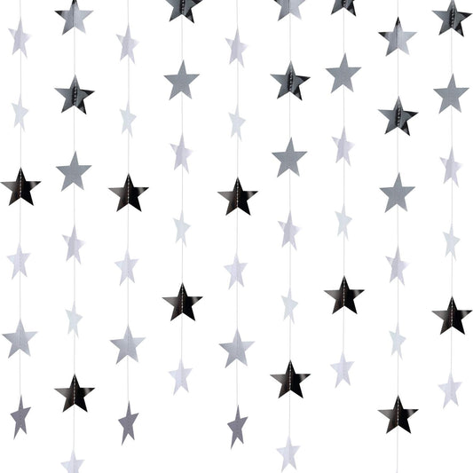 Patelai Glitter Star Garland Banner Decor 130 Feet Star Hanging Bunting Banner Twinkle Backdrop for Homecoming Classroom Wedding Birthday Halloween Christmas Party Supplies(Silver)