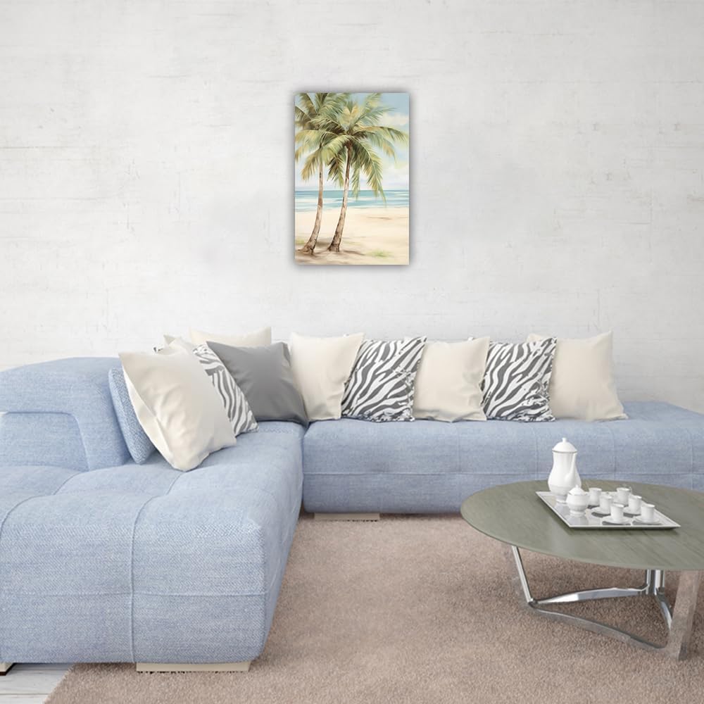 LURENCZH Tropical Beach Canvas Wall Art Seaside Palm Tree Picture Wall Decor Ocean Scenery Painting Prints for Bathroom Decor Framed(Beach-2,28.00" x 42.00")