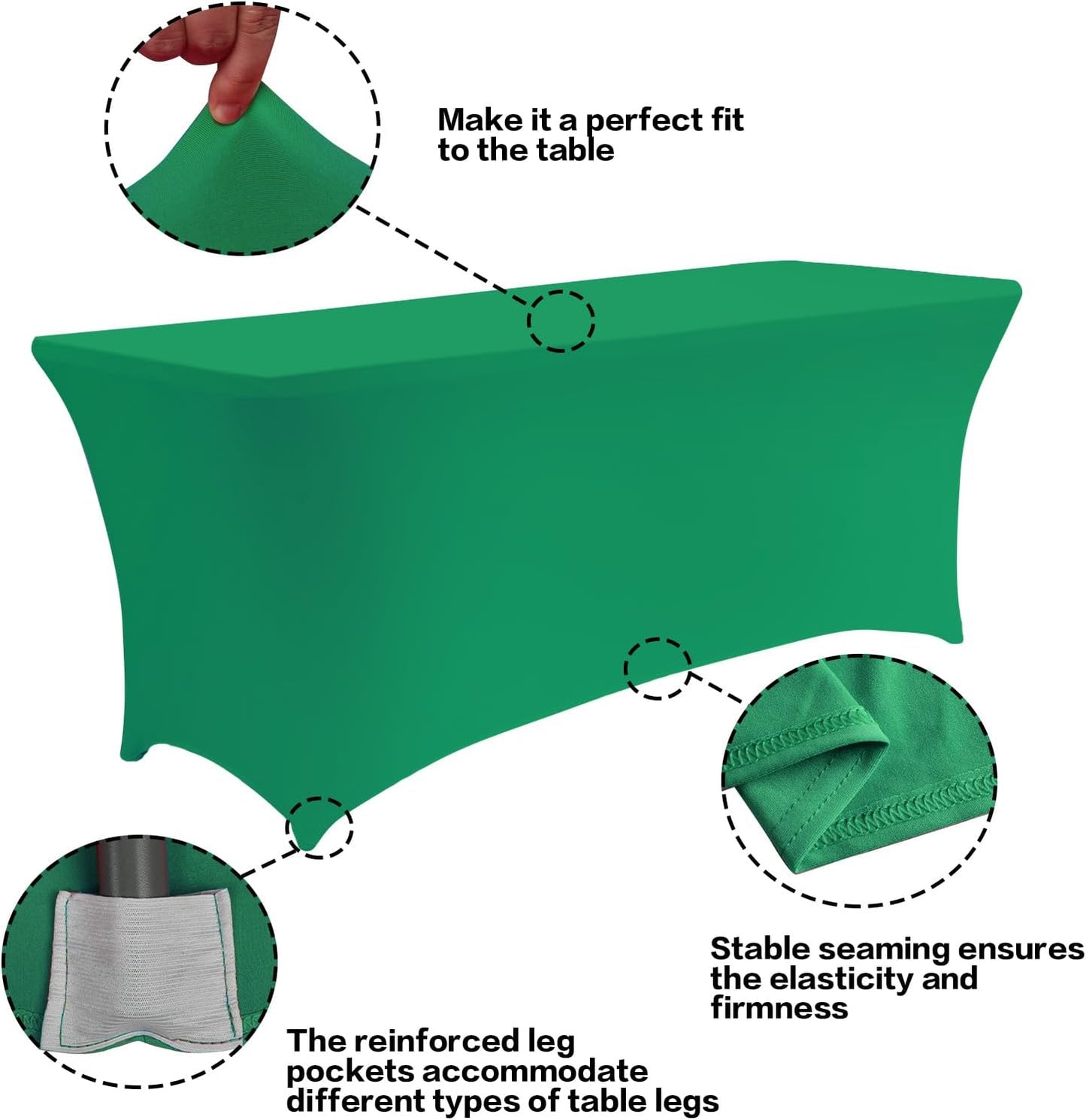 IVAPUPU 2 Pack 6FT Table Cloth for Rectangular Fitted Events Stretch Emerald Green Table Covers Washable Spandex Tablecloth Protector for Party, Wedding, Cocktail, Banquet, Festival