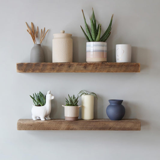 Urban Legacy Reclaimed Barnwood Planks | Floating Shelves for Wall w/Flush Mount Shelf Bracket Set Included | Set of 2 (Natural, 24"x7"x2")