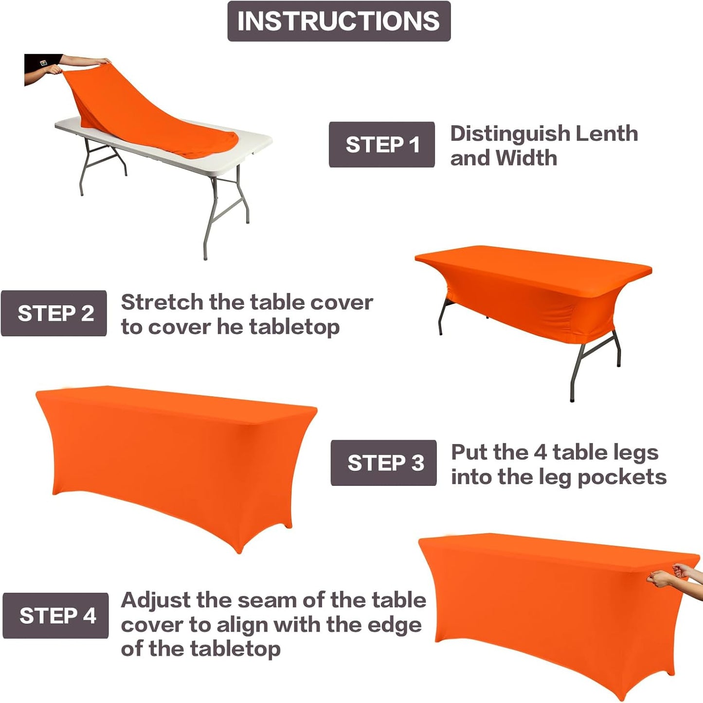 IVAPUPU 2 Pack 8FT Table Cloth for Rectangular Fitted Events Stretch Orange Table Covers Washable Cover Spandex Tablecloth Protector for Party, Wedding, Cocktail, Banquet, Festival