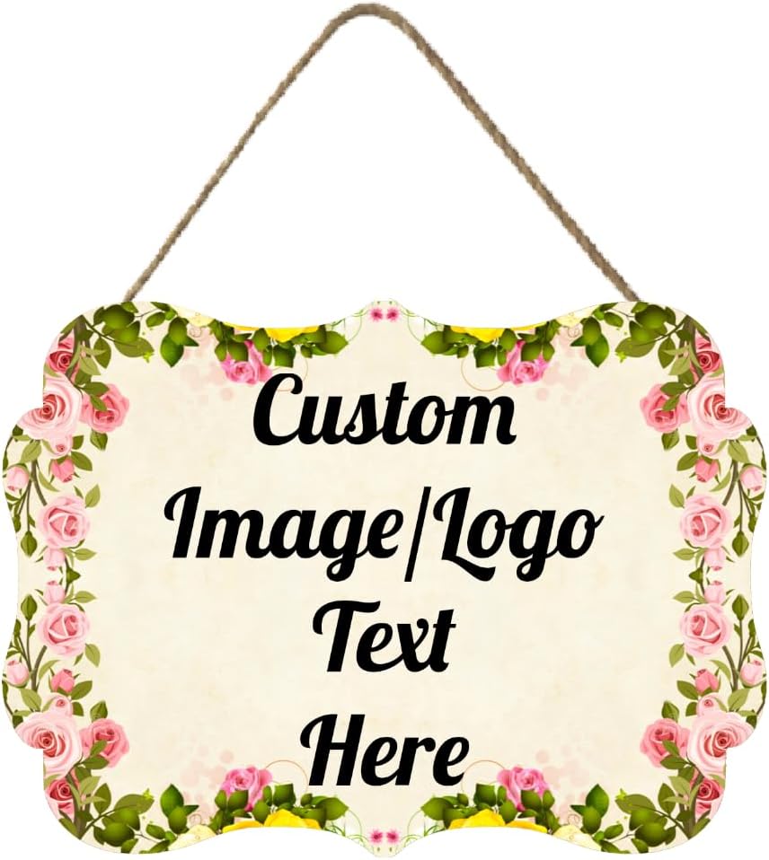 Personalized Wooden Welcome Sign Front Door Decor Home Sign Customized Image/Text Hanging Farmhouse Decorations for Home Office 11.2 * 8 Inch