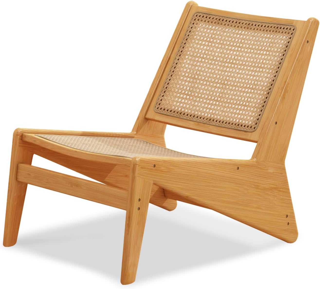 Rattan Accent Chair for Living Room, Mid Century Side Chair, Comfy Bamboo Chairs for Bedroom Reading Room, Wood