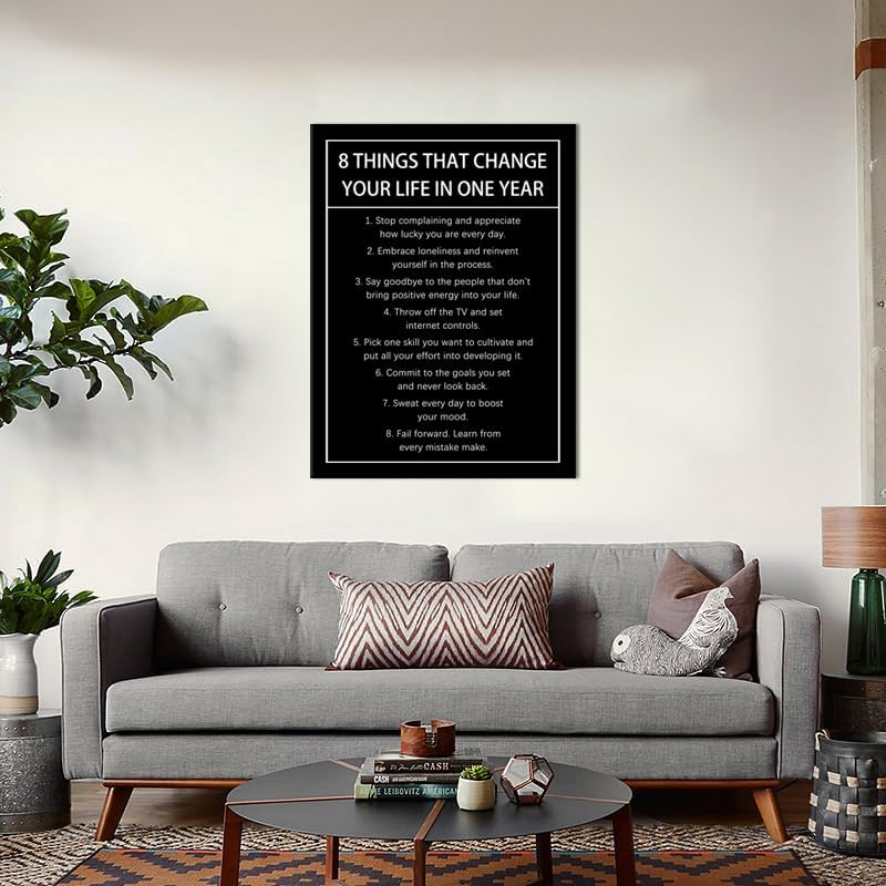 Inspirational Poster 8 Things That Change Your Life In One Year Motivational Canvas Wall Art Quotes Wall Decor Print Artwork for Office Living Room Painting Stretched and Framed [30''Wx 40''H]
