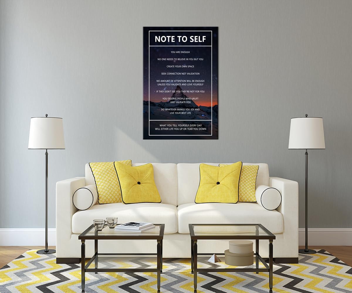 Motivational Canvas Wall Art Note to Self Inspirational Snow Mountain Starry Sky Poster Inspiring Canvas Painting Prints Wall Pictures for Home Decor Living Room Office Framed Artwork [24''W x 36''H]