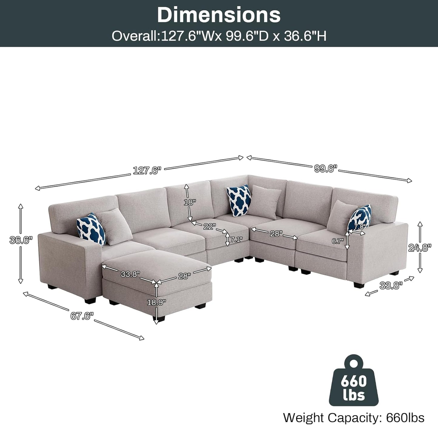 L Lengend Vansen Modular Sectional Sofa U Shaped Couch with Ottoman Modern Reversible Corner Sectional Couch for Living Room (Light Grey, U Shaped Sofa-2)
