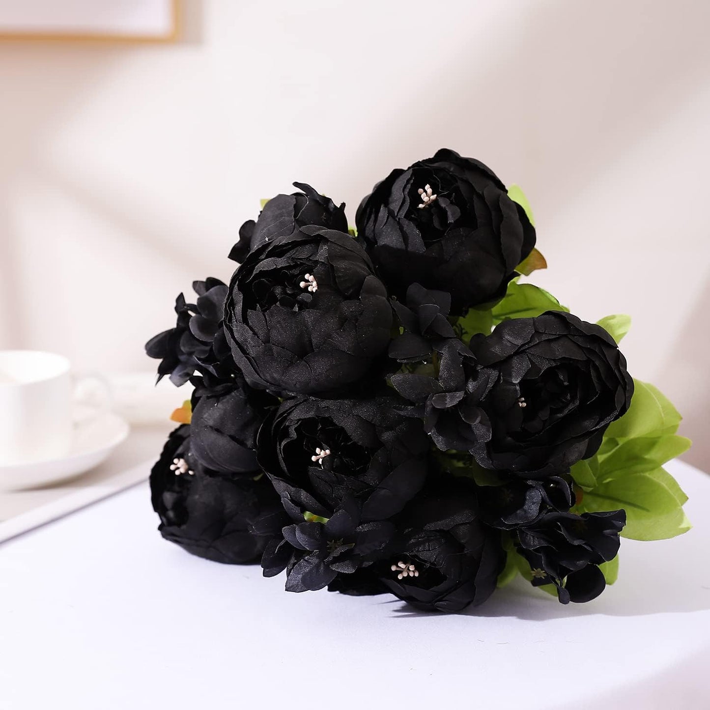 Duovlo Artificial Peony Silk Flowers Fake Flowers Vintage Wedding Home Decoration,Pack of 1 (Black)
