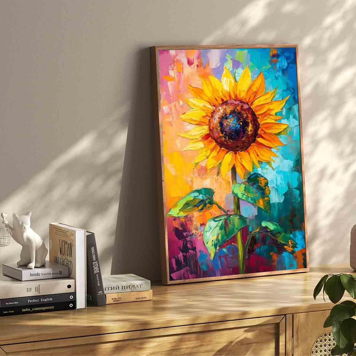 Sunflower Canvas Wall Art Abstract Floral Yellow Flower Picture Textured Flower Painting Field Landscape Wall Art Plant Farmhouse Floral Picture Modern Abstract Living Room Decor 16x24inch No Frame