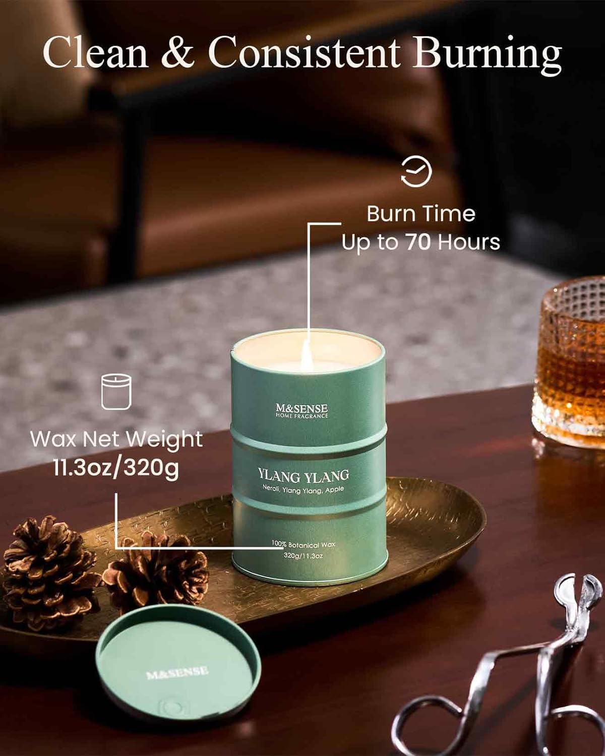 M&SENSE Ylang Ylang Scented Candles Natural Non Toxic, Aromatherapy Candle for Stress Relief Meditation Relaxing, Housewarming Gifts for Women Men, 11.3oz 70 Hour Long Burning