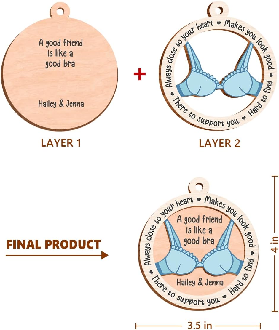 Personalized Best Friends Christmas Tree Ornament - 2 Layered Wooden Design, Custom Keepsake for Friends