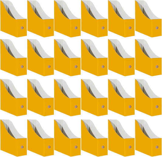 Cardboard Magazine Holder (24 Pack), Sturdy Book Bins for Classroom, Vertical File Folder Organizer, 10.6'' 10.2'' 3.5'' Inch Magazine Rack (Yellow, 24 Pack)