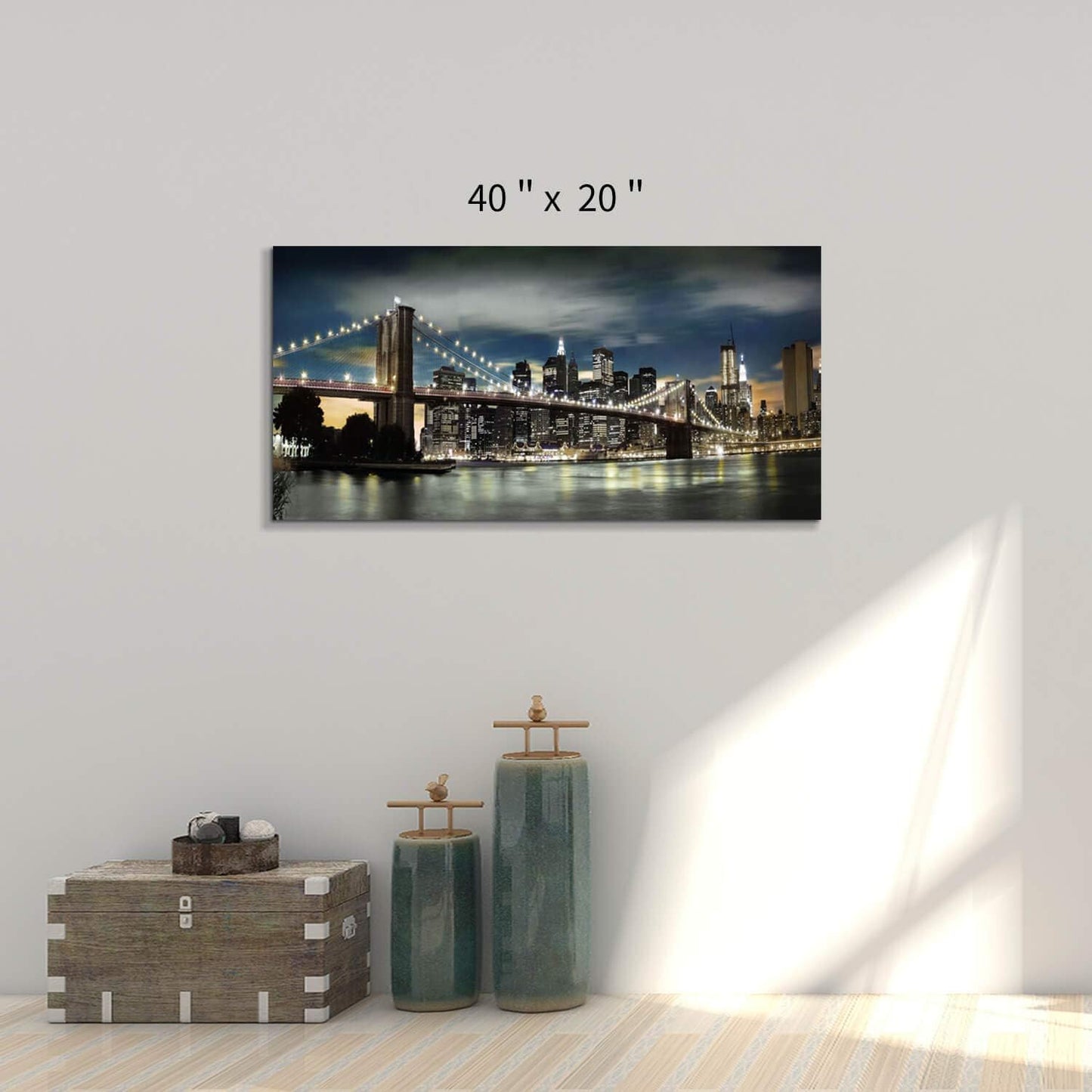 Brooklyn Bridge Canvas Wall Art: Skylines Reflections in New York Artwork for Office Living Rooms(40”x20”)